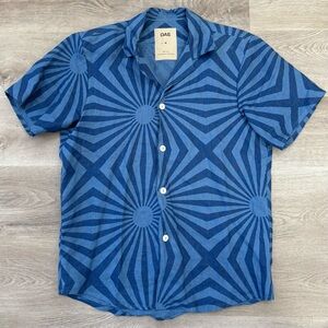 OAS Men Size M 100% Linen Button Camp Open Cuba Collar Shirt Coastal Cortado